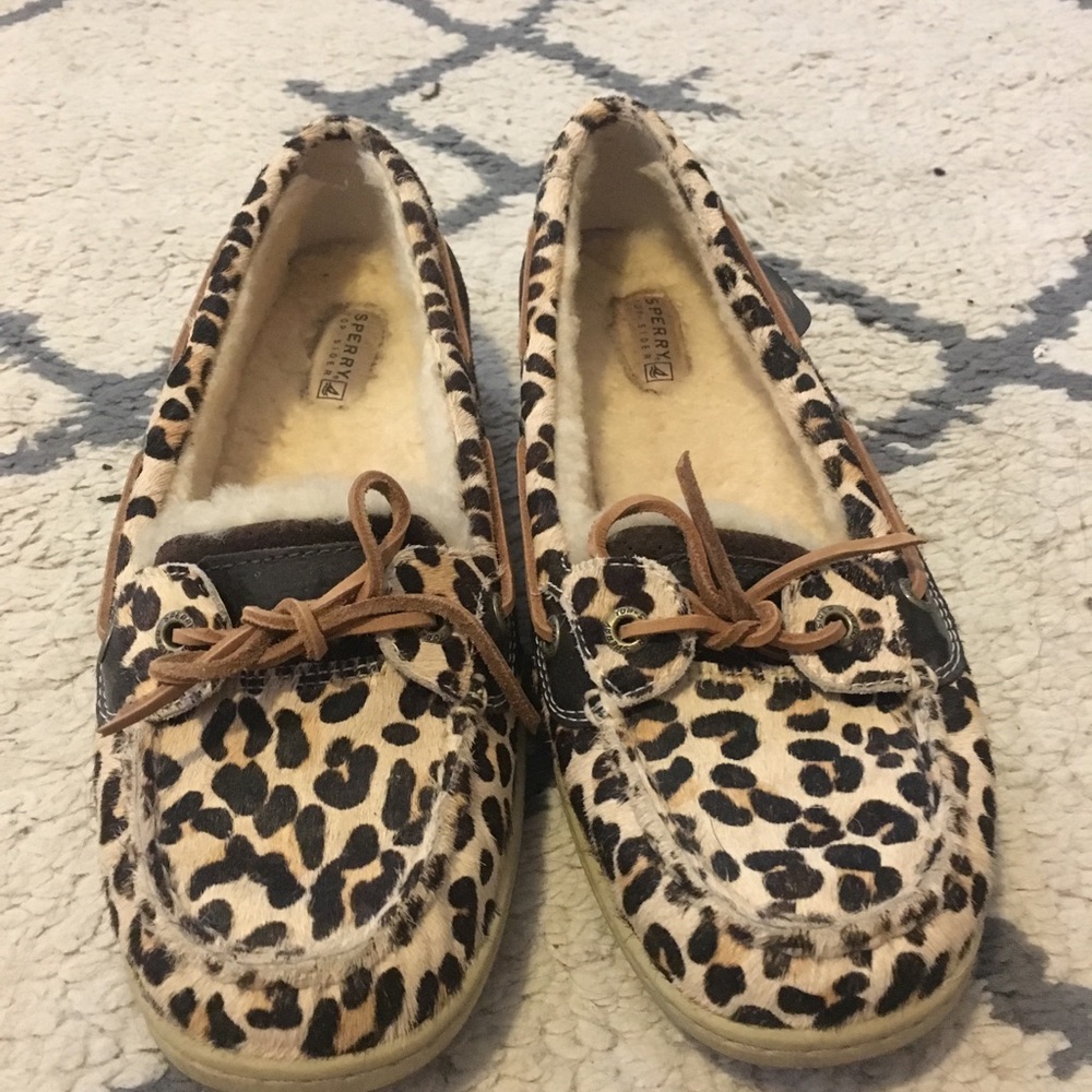Leopard print lined Sperry boat shoes